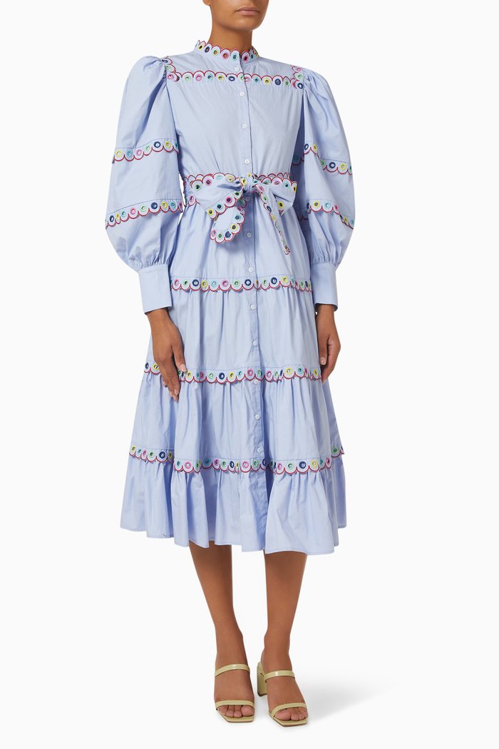 

Rune Embroidered Dress in Cotton, Blue