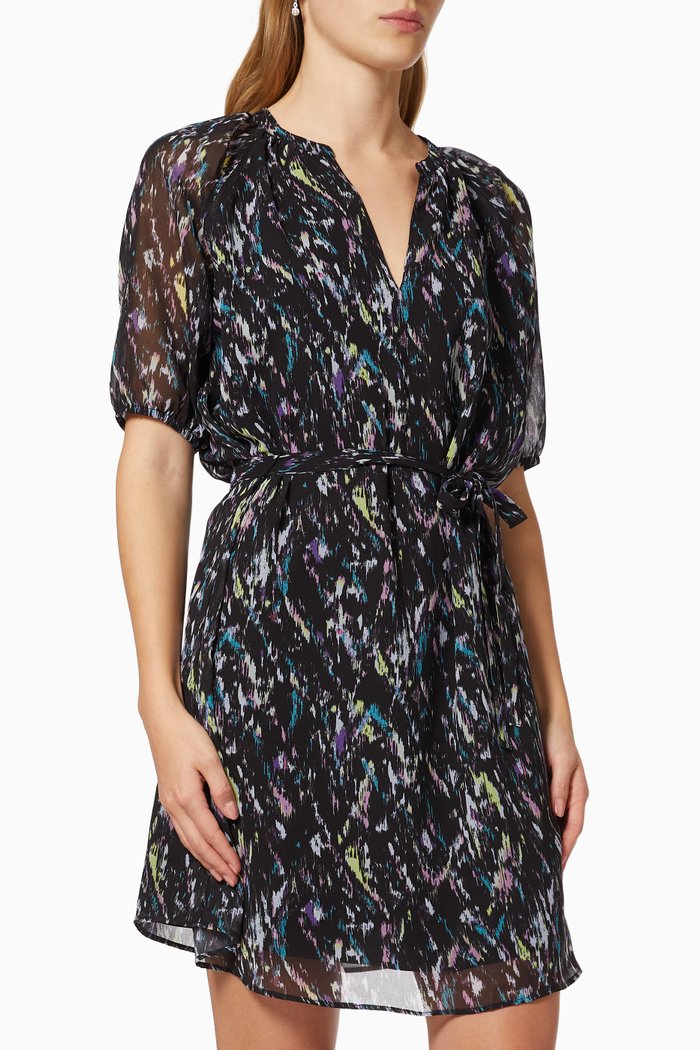 

Paint Effect Printed Dress in Polyester, Black
