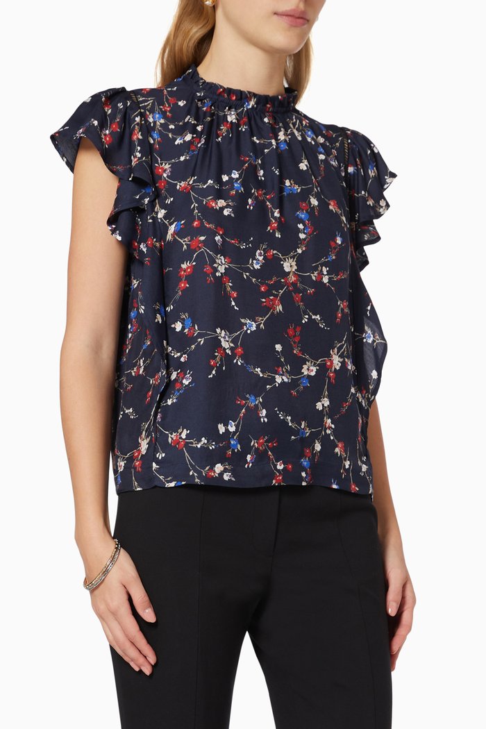 

Cherry Blossom Print Top in Viscose & Silk, Blue