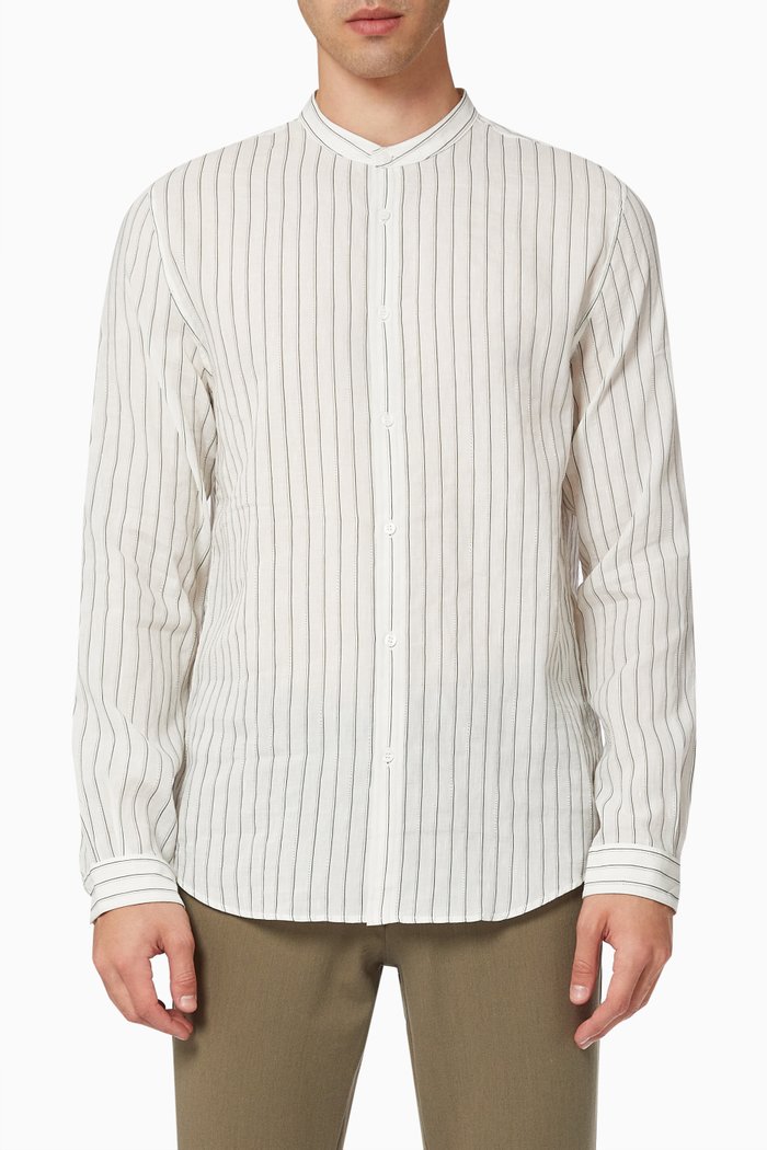 

Striped Shirt in Cotton & Linen Blend, White