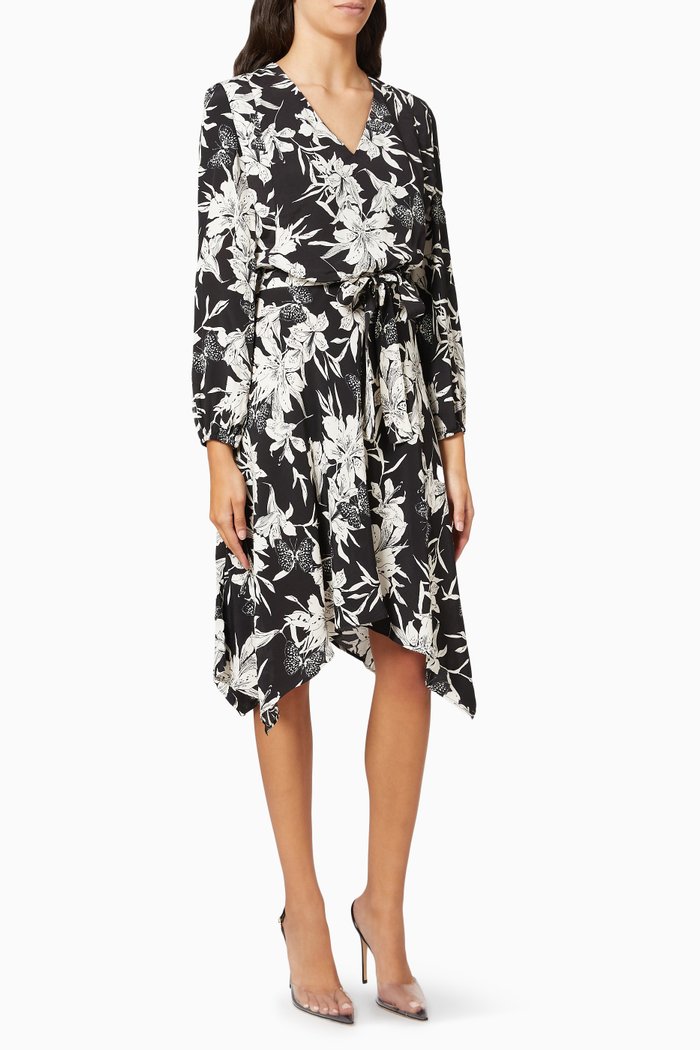 Floral Long Sleeve Dress, Black