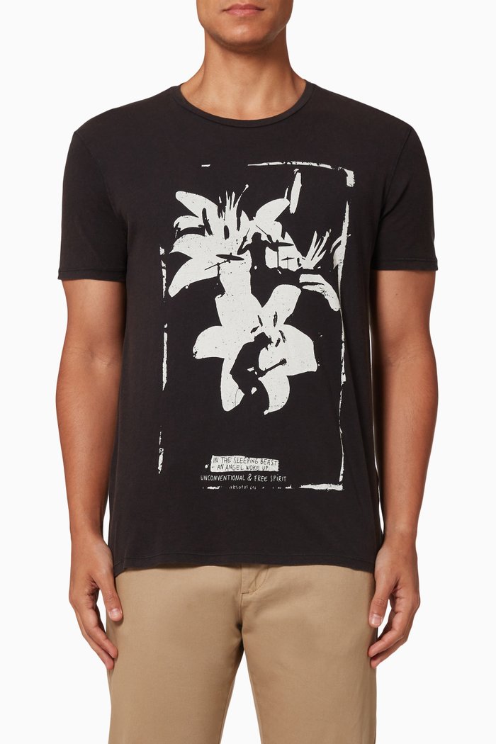 

Flower Rock Image T-shirt in Cotton Jersey, Black