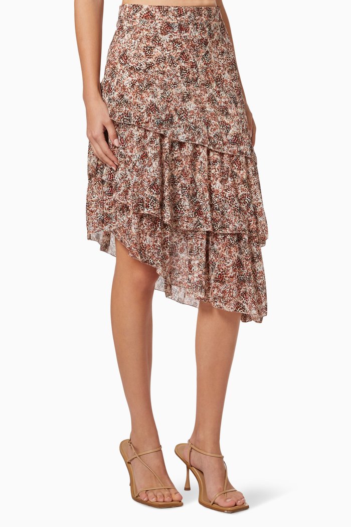 

Butterfly Print Asymmetric Midi Skirt in Ruffled Voile, Multicolour
