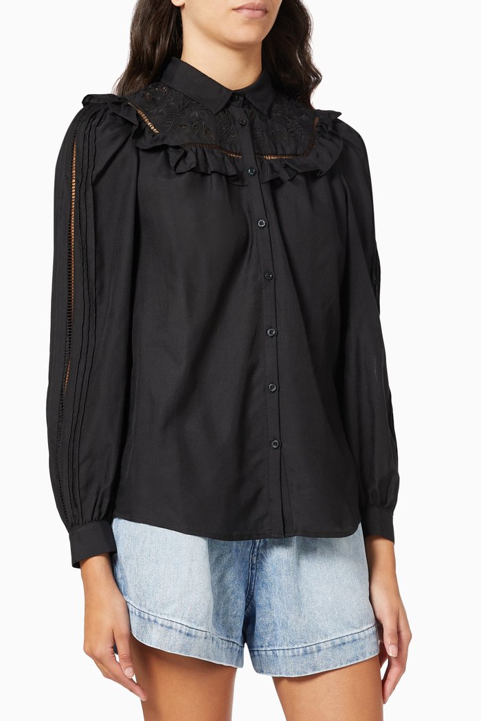 

Ruffle Long Sleeve Top, Black