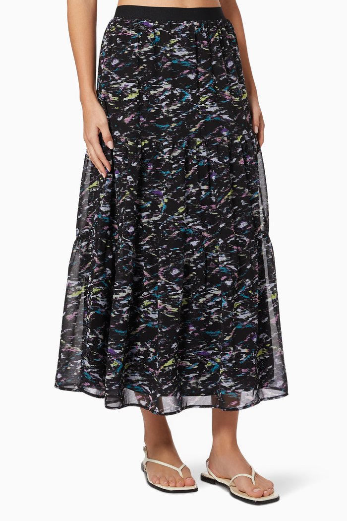 

Printed Midi Skirt in Voile, Black
