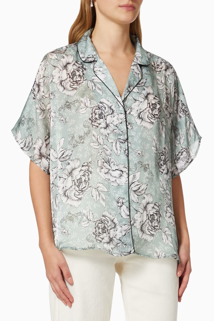 

Floral Printed Shirt in Recycled Polyester, Blue