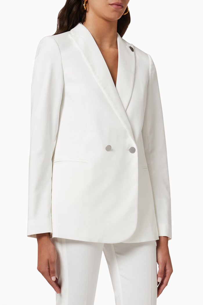 

Double-breasted Blazer Jacket in Tencel, White