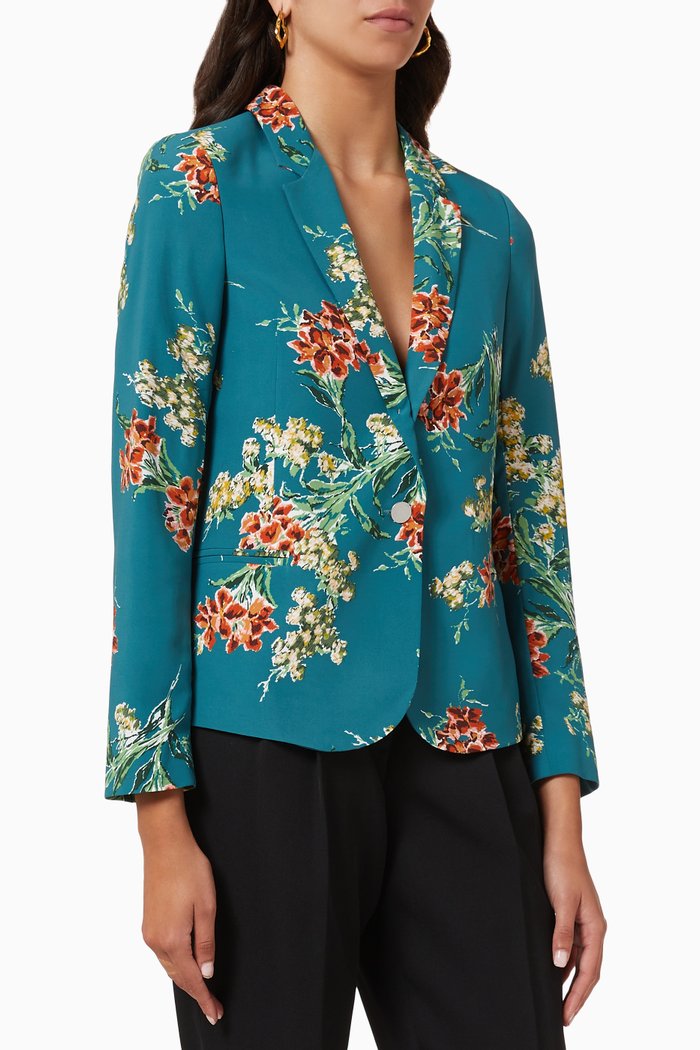 

Single-breasted Floral Blazer in Crepe, Green