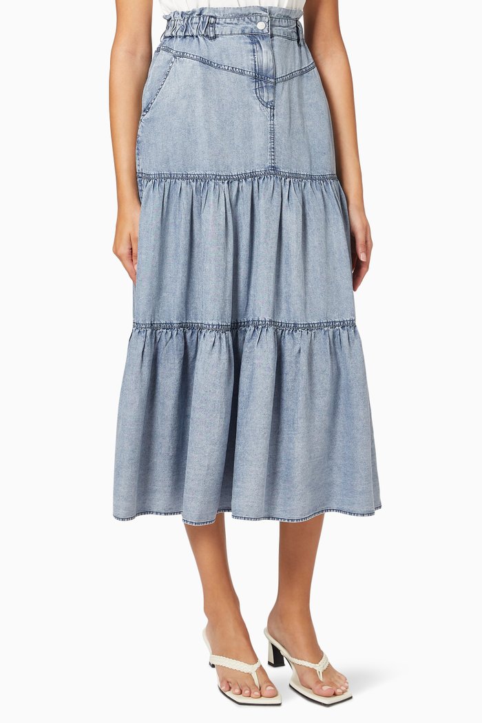 

Tiered Midi Skirt in Denim, Blue
