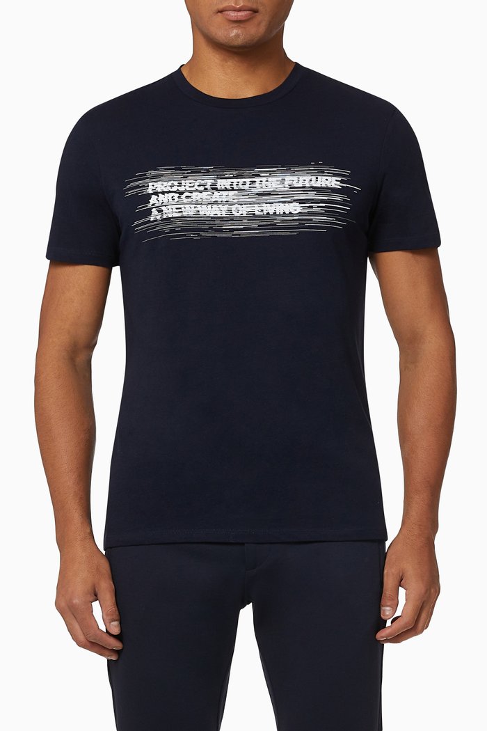 Striped Slogan DRY FAST T-shirt in Cotton, Blue
