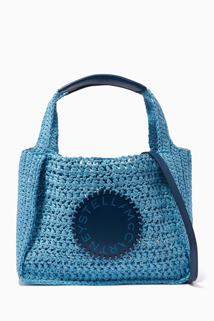 

Stella Logo Tote Bag in Raffia, Blue