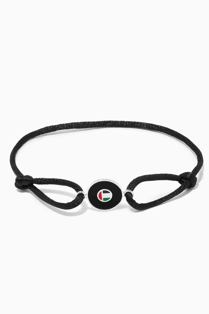 

UAE Map Coin Enamel Bracelet in Sterling Silver & Fabric, Black