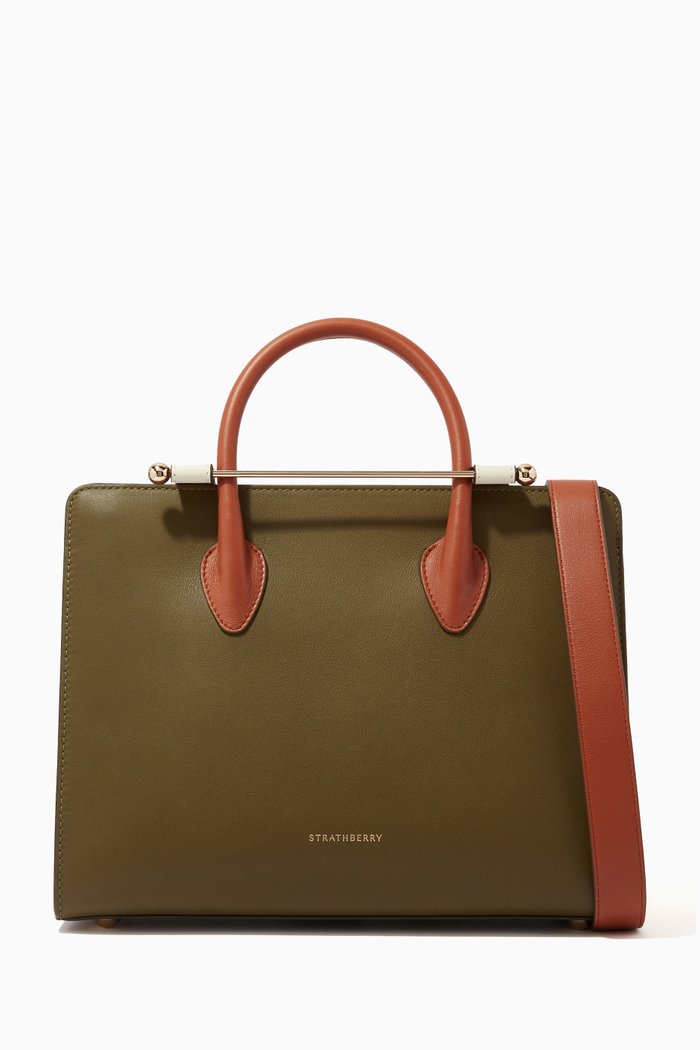 

Midi Tote Bag in Leather, Green