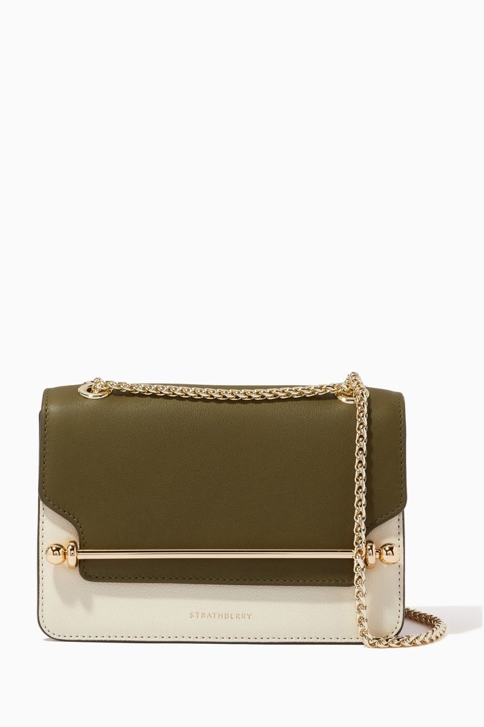 Mini East West Bag in Leather, Green