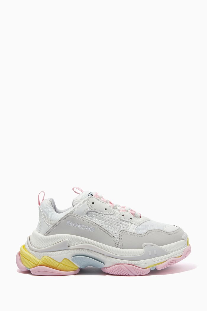 

Triple S Rainbow Sole Sneakers in Leather & Mesh, Grey