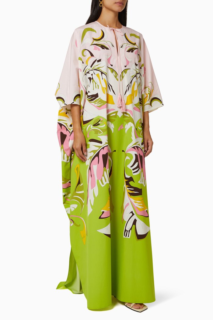 

Platani-Print Kaftan in Cotton, Green