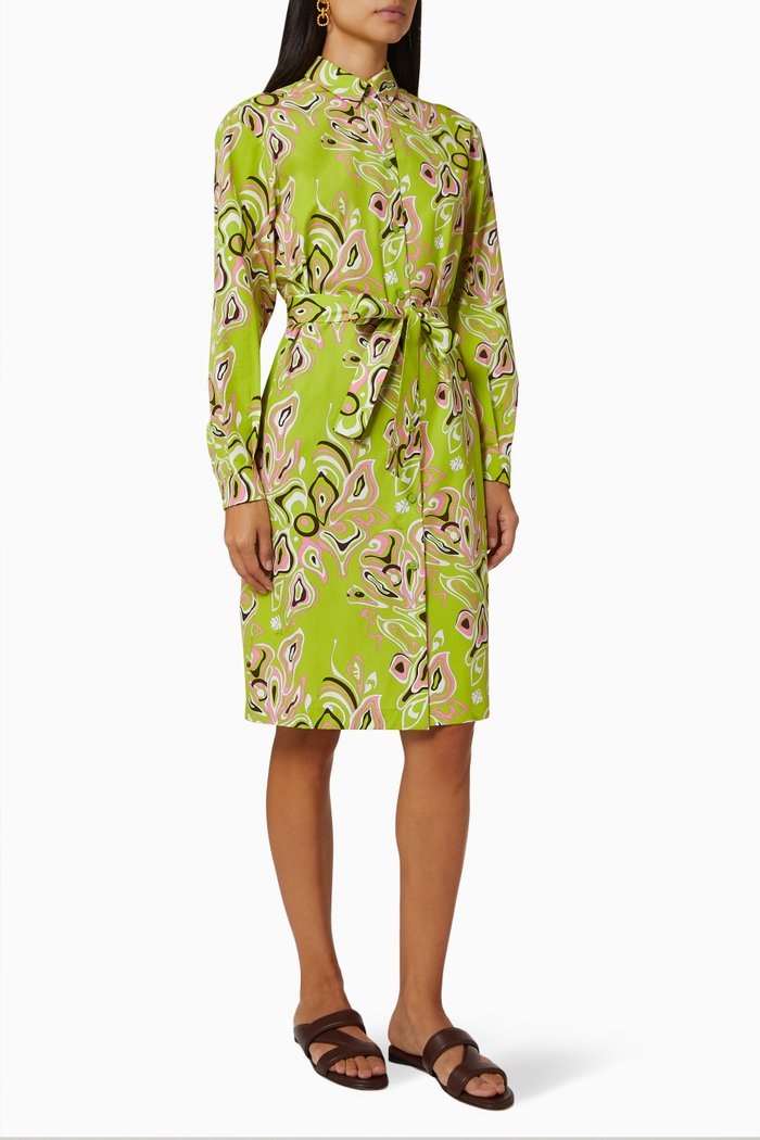 

African-Print Shirt Dress, Green