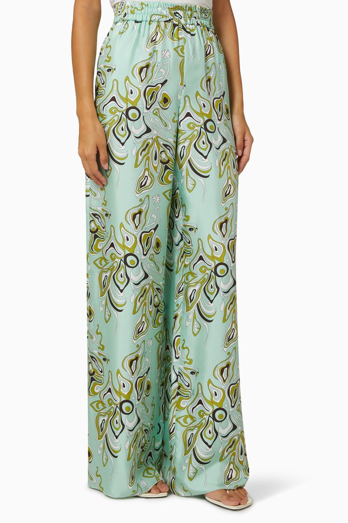 

African Print Pants in Silk, Blue