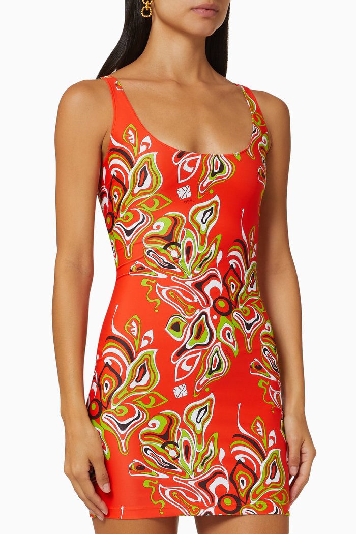 

Africana Print Mini Dress in Sustainable Lycra, Orange