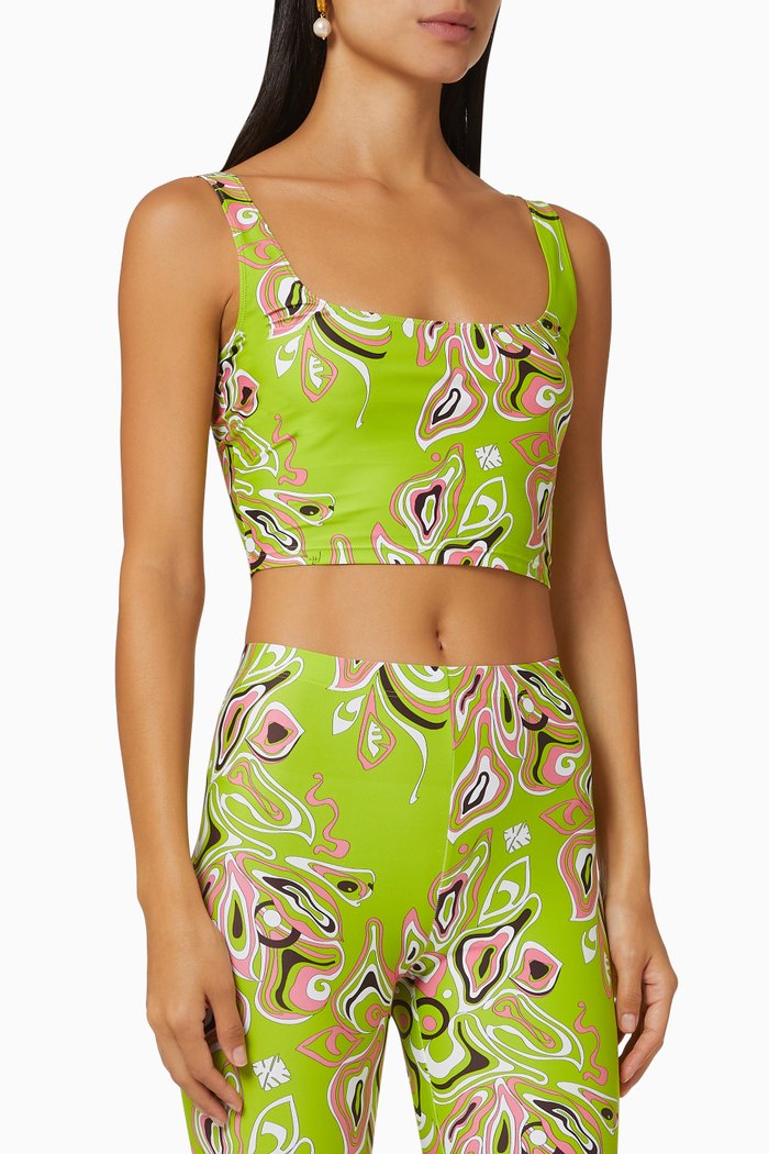 

Africana Print Crop Top in Sustainable Lycra, Green