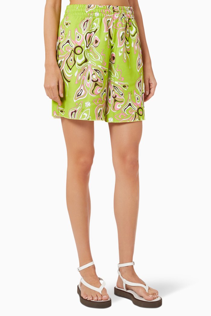 Africana Print Shorts in Sustainable Cotton Fleece, Green