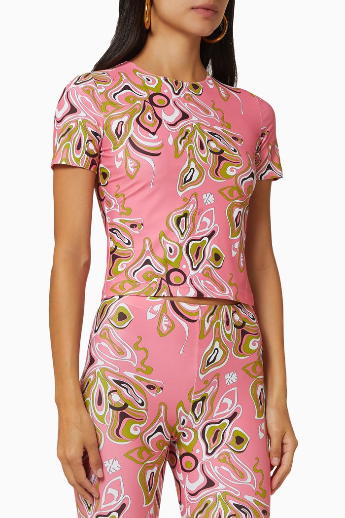 

Africana Print T-shirt in Sustainable Lycra, Pink