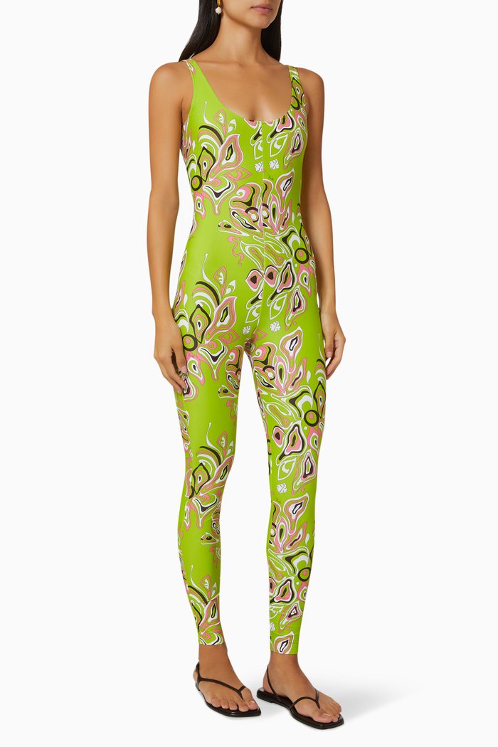 

Africana Print Jumpsuit in Sustainable Lycra, Green