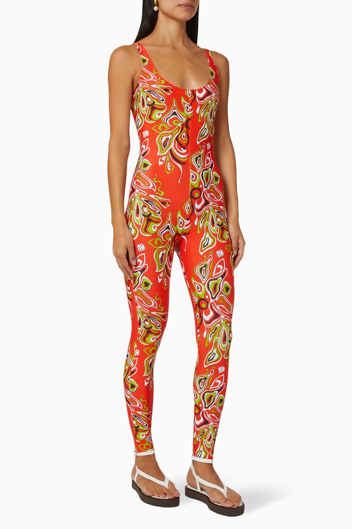 

Africana Print Jumpsuit in Sustainable Lycra, Orange