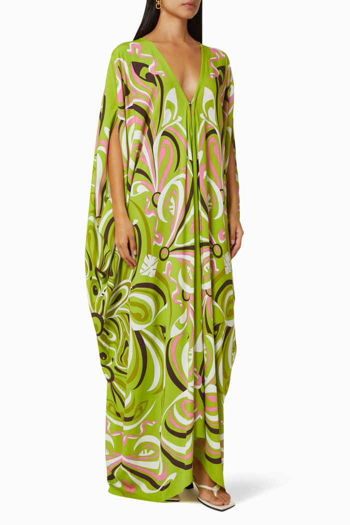 

Africana Print Maxi Kaftan in Viscose, Green