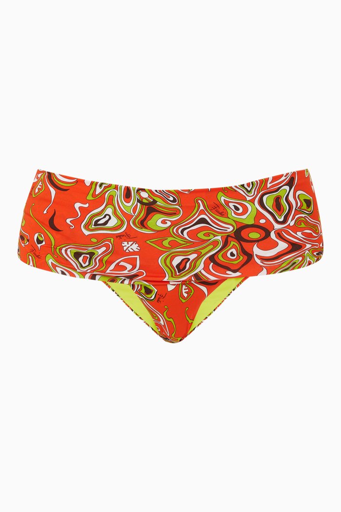 

Africana Print High Waist Bikini Bottoms, Orange