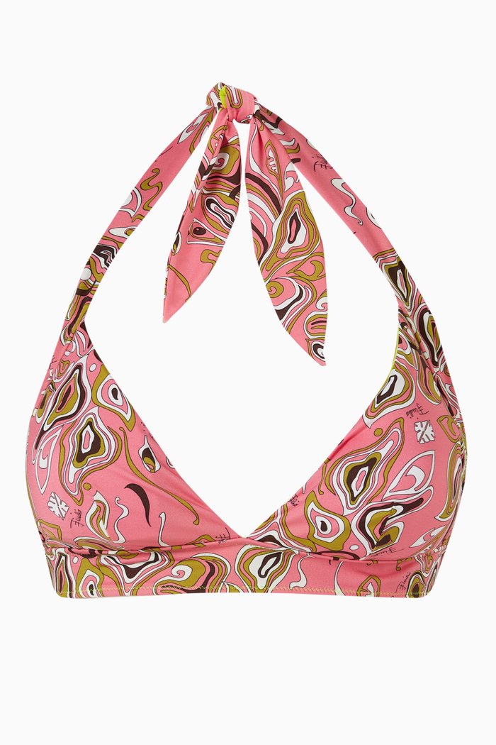 

Africana Print Halterneck Bikini Top, Pink