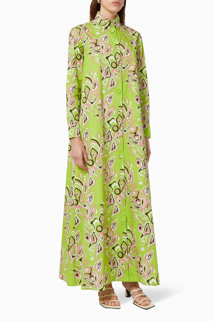 

Africana Print Chemisier Dress, Green