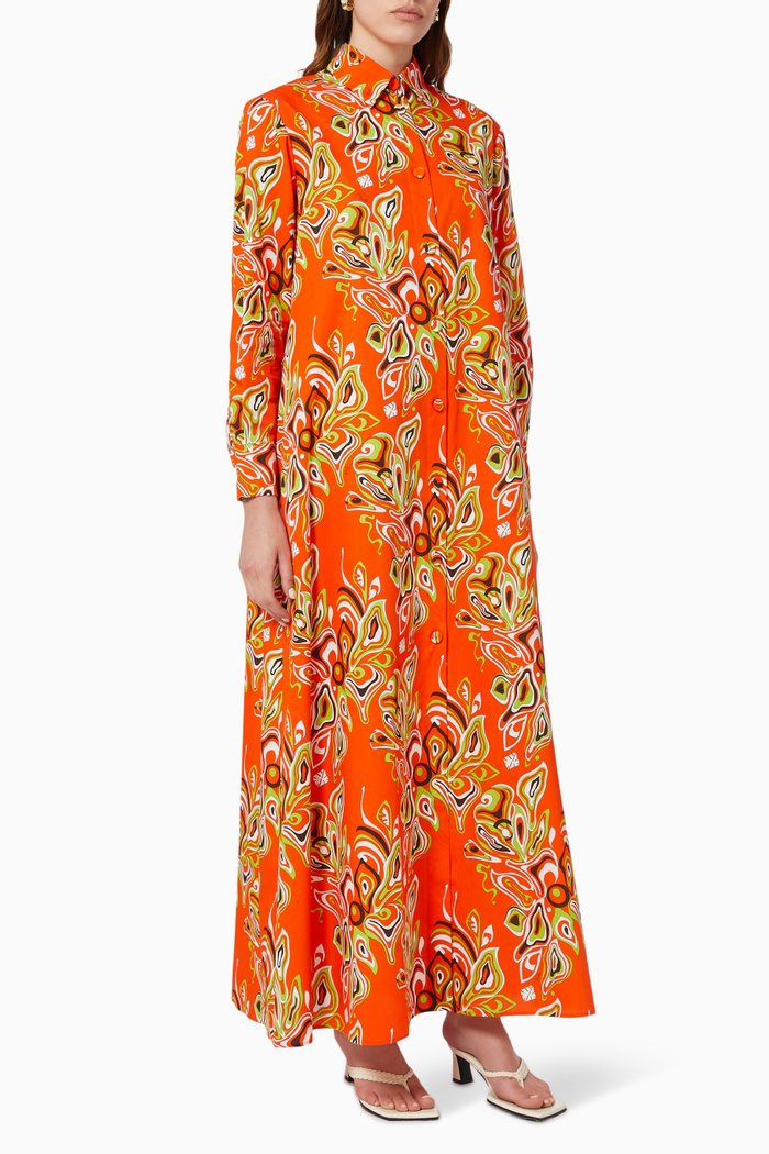 Africana Print Chemisier Dress, Orange