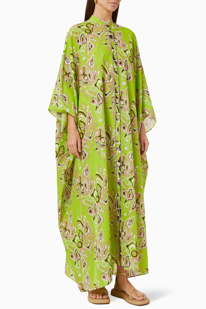 

Africana Print Kaftan in Cotton Voile, Green