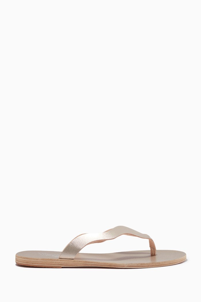 

Laconia Flip Flop Flats in Metallic Leather, Silver