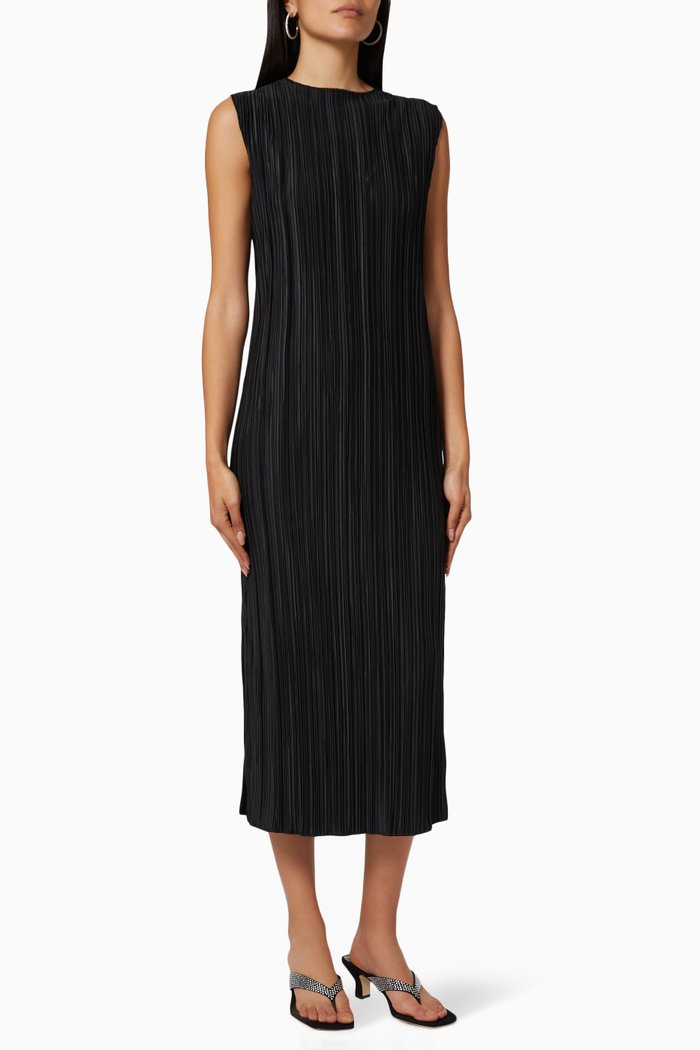 

Melanie Dress in Pleated-Knit Fabric, Black