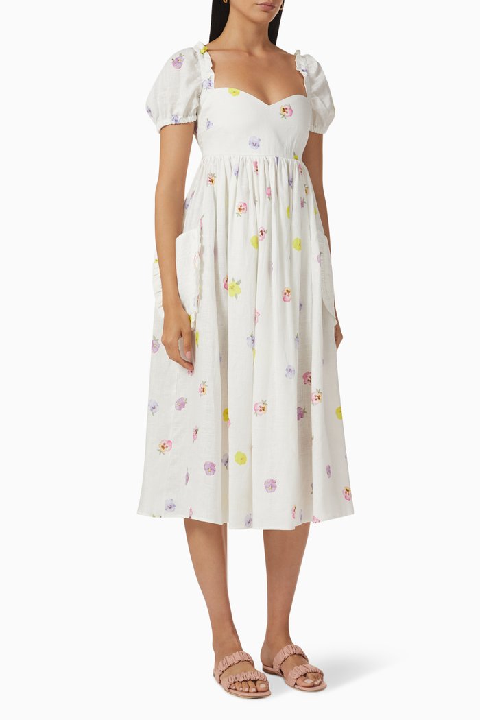 

Picnic Midi Dress in Linen, White