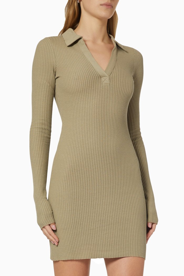 

Polo Mini Dress in Jumbo Stark Thermal Rib, Brown