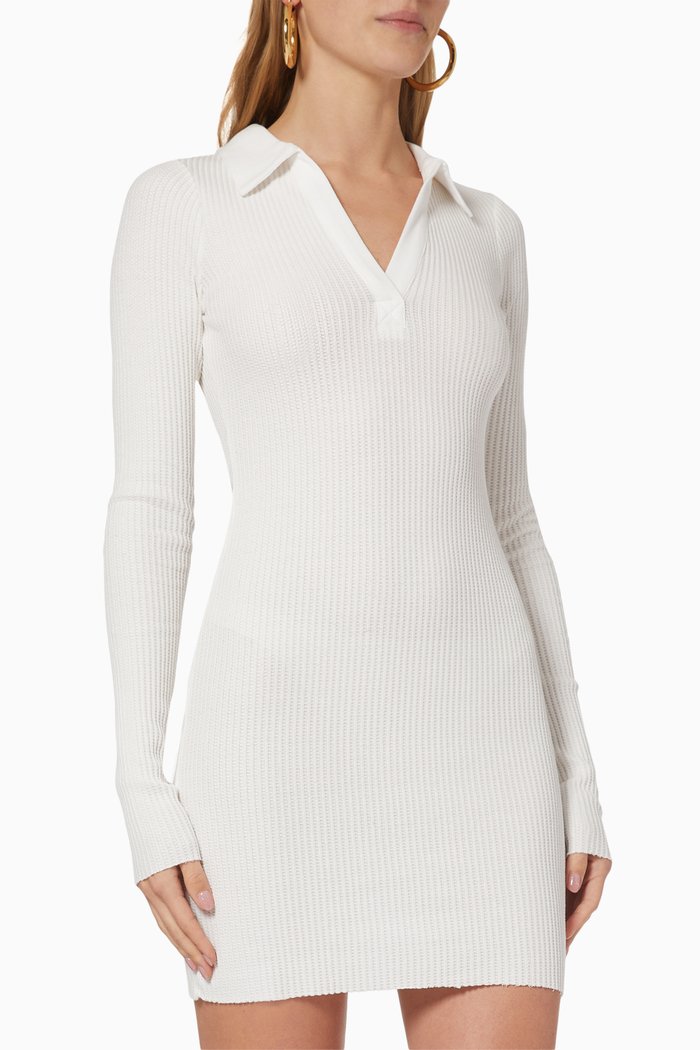 

Polo Mini Dress in Jumbo Stark Thermal Rib, White