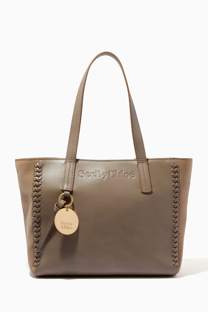 Small Tilda Tote Bag in Smooth Leather & Suede, Grey