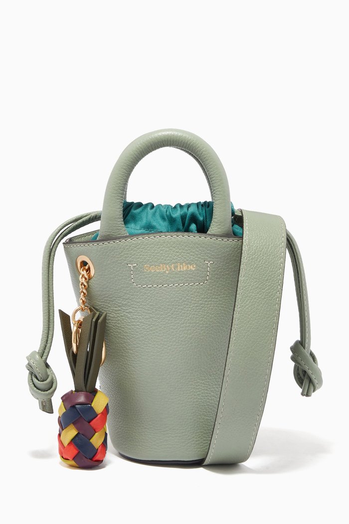 Mini Cecilya Tote Bag in Leather, Green