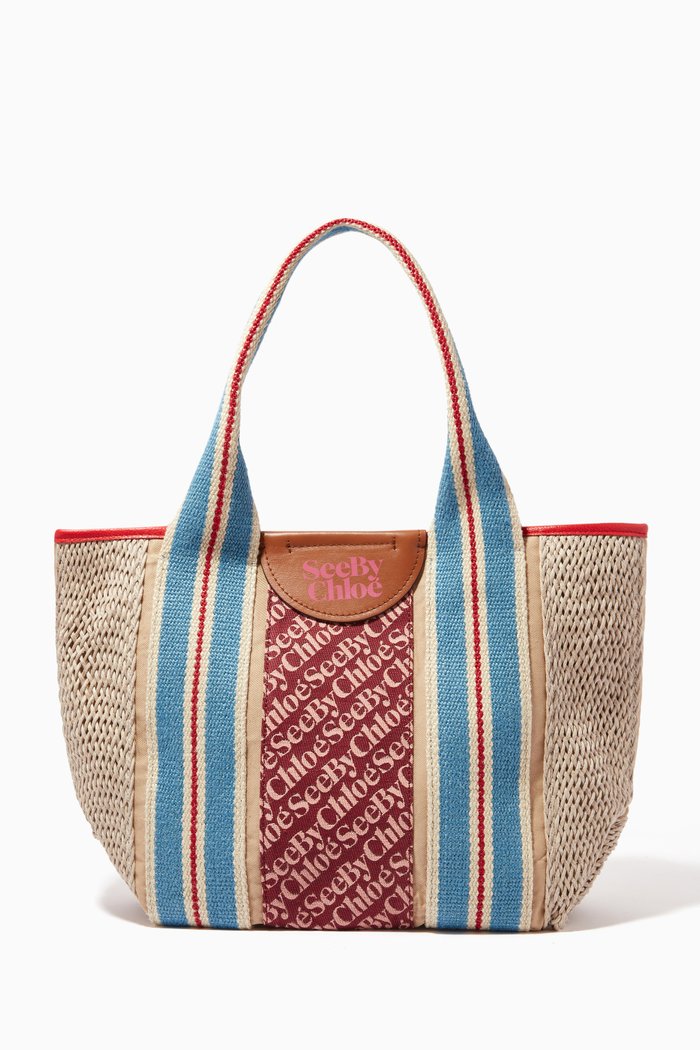 

Laetizia Small Tote in Natural Webbing & Logo Jacquard, Red