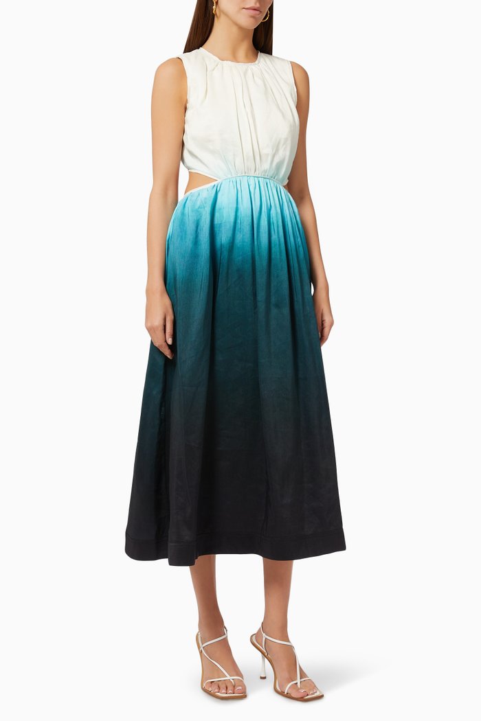 

Cosmos Cut Out Midi Dress in Linen, Blue
