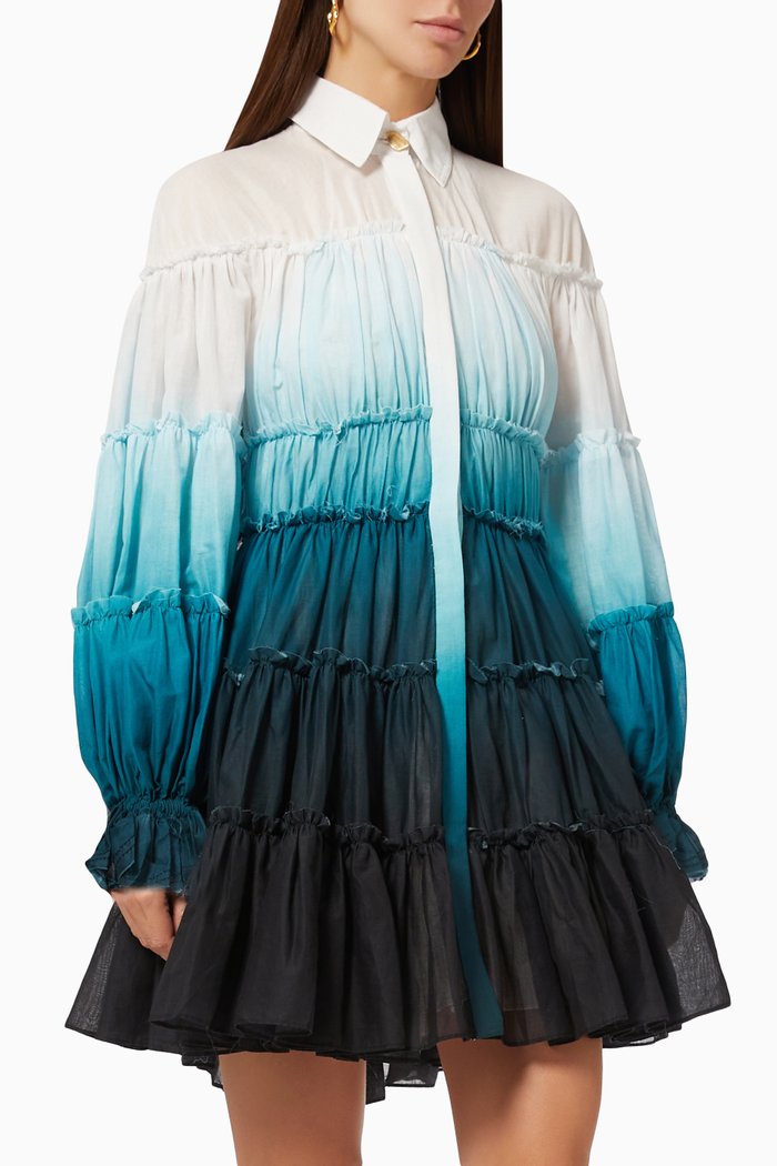 

Cosmos Cut Out Tiered Mini Dress in Linen, Blue
