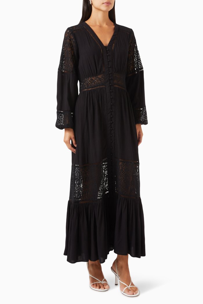 

Yasmeza Lace-trimmed Midi Dress in Viscose, Black