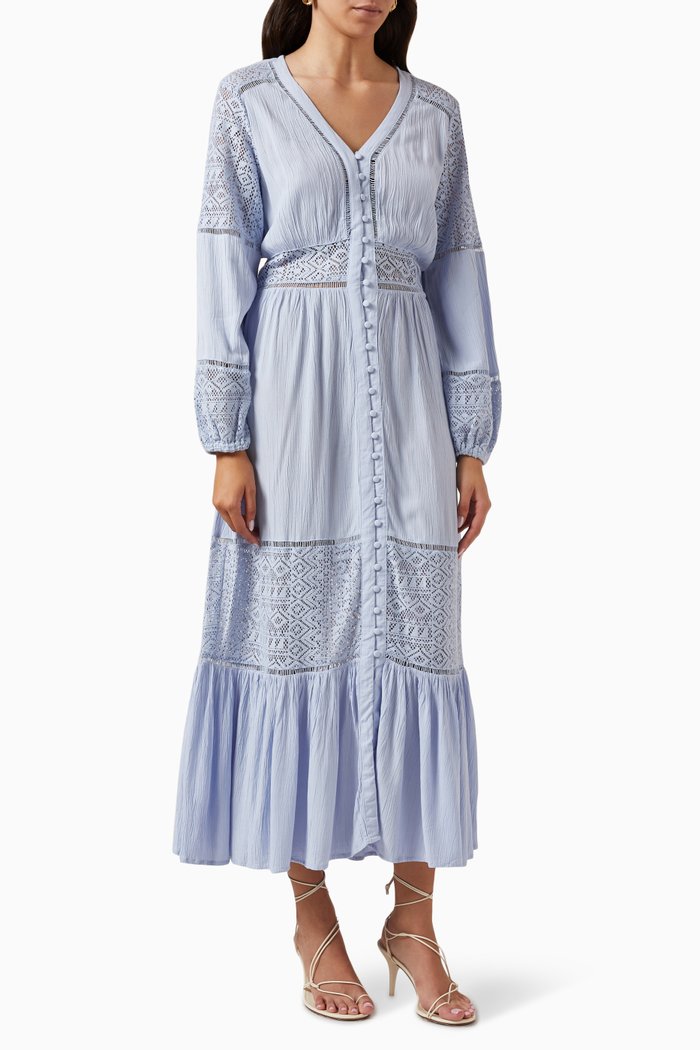 

Yasmeza Lace-trimmed Midi Dress in Viscose, Blue