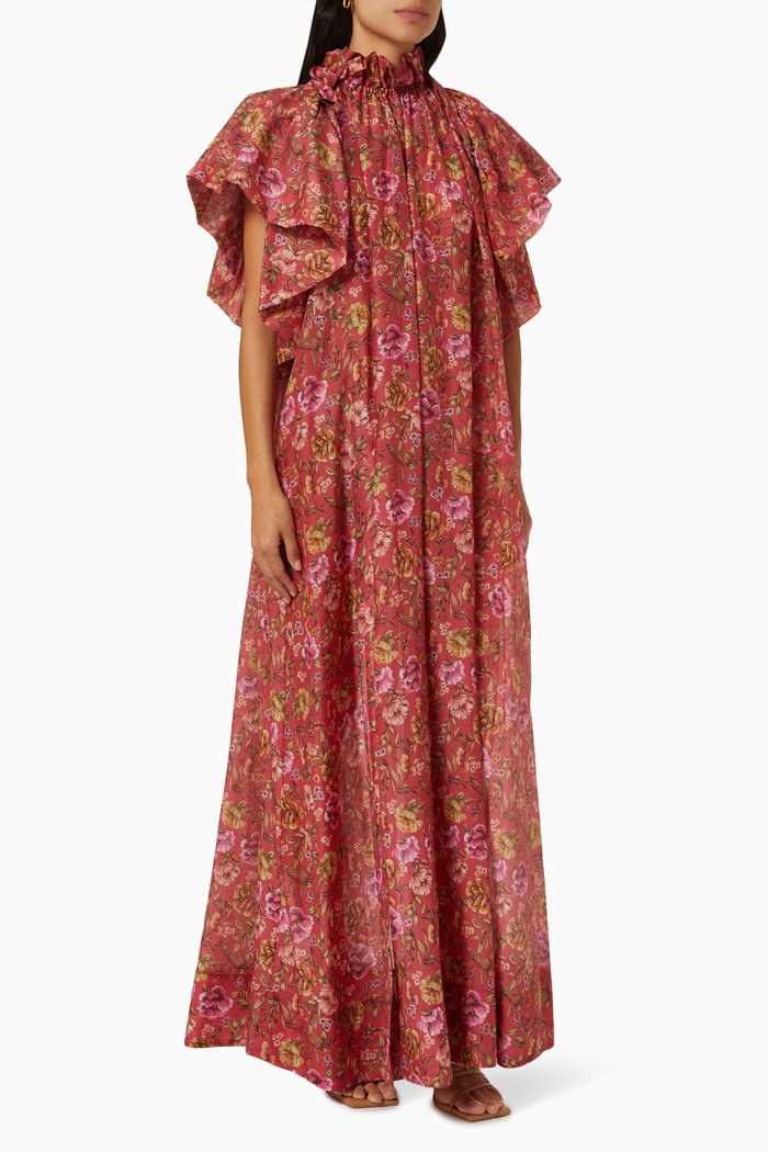 

Daisy Maxi Dress in Cotton and Silk Blend, Red