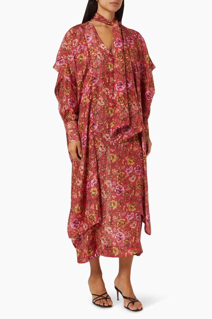 

Tulip Midi Dress in Silk, Red