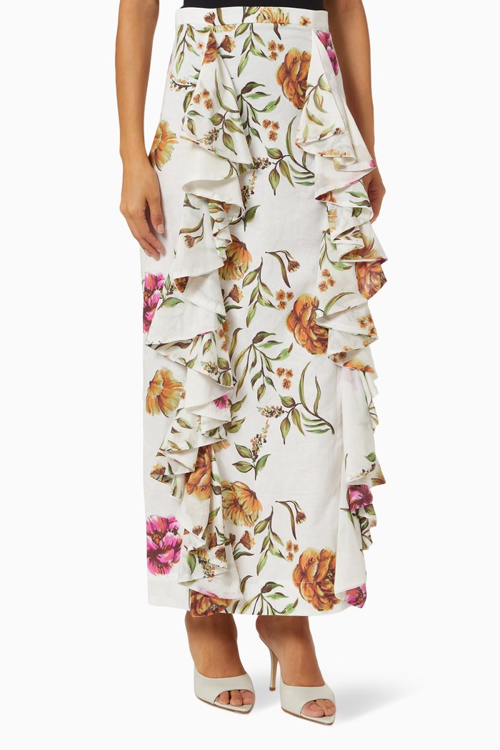 

Begonia Midi Skirt in Linen & Cotton Blend, White