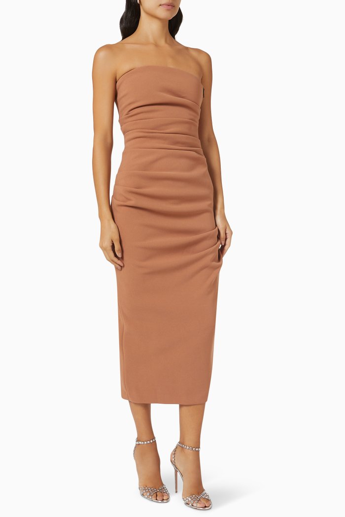 

Calandra Midi Dress in Bonded Crepe, Brown